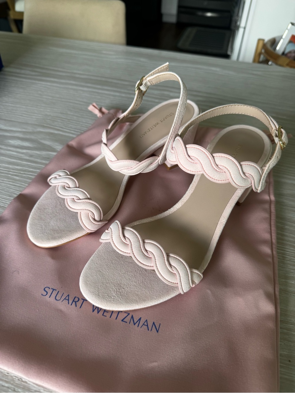 New Stuart Weitzman Blush Braided-Strap Sandals Size 7